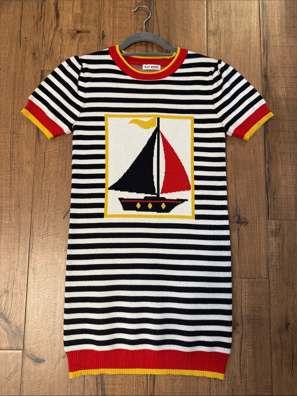 Brand new Flat White by Anthropologie  navy Mini Dress with Nautical Sailboat M